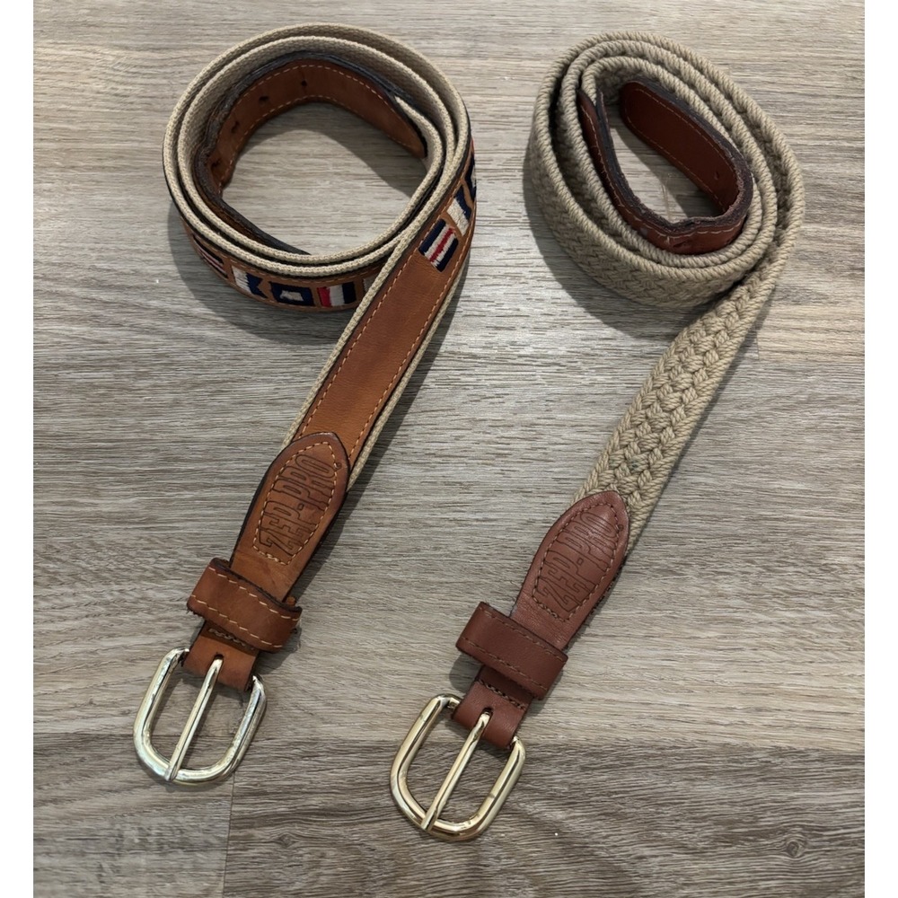 LOT OF 2 Zep-Pro Embroidered Belt Leather Flag Woven Canvas USA Men's Size 40